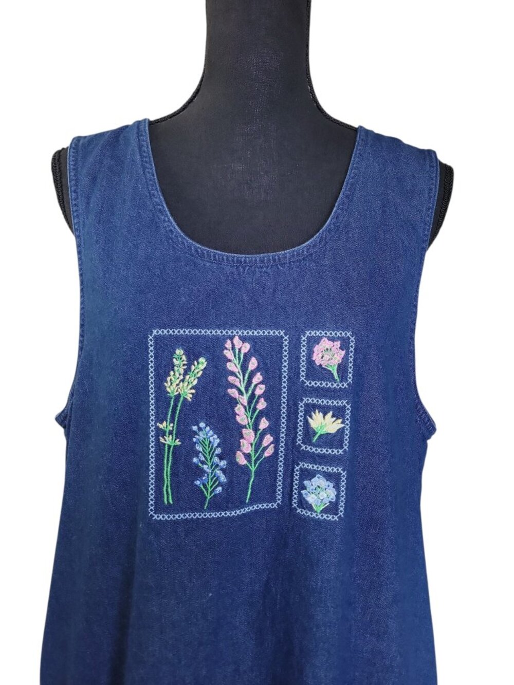 Westbound Blue Denim Embroidered Floral Maxi Dress Women's Size Petite L - Picture 7 of 9